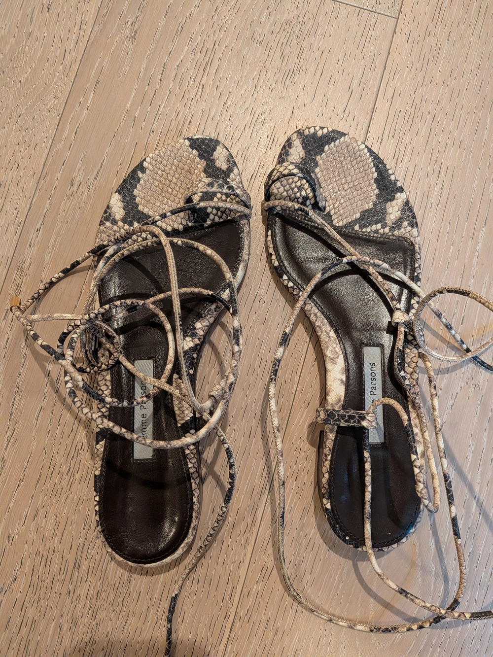 Emme Parsons Snake-Print Lace-Up Susan Sandals